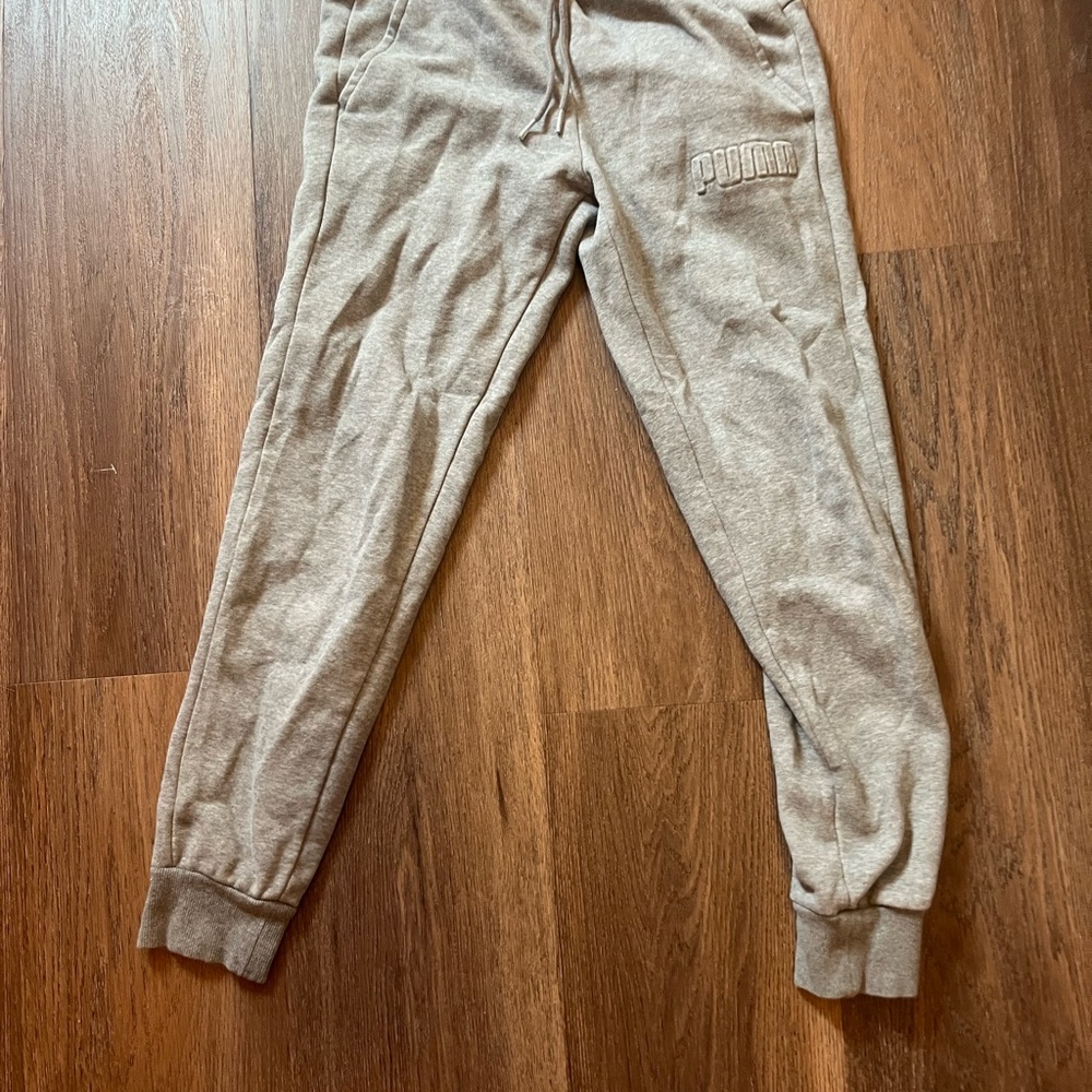 Puma Gray Sweatpants Tapered Joggers Elastic Cuffs